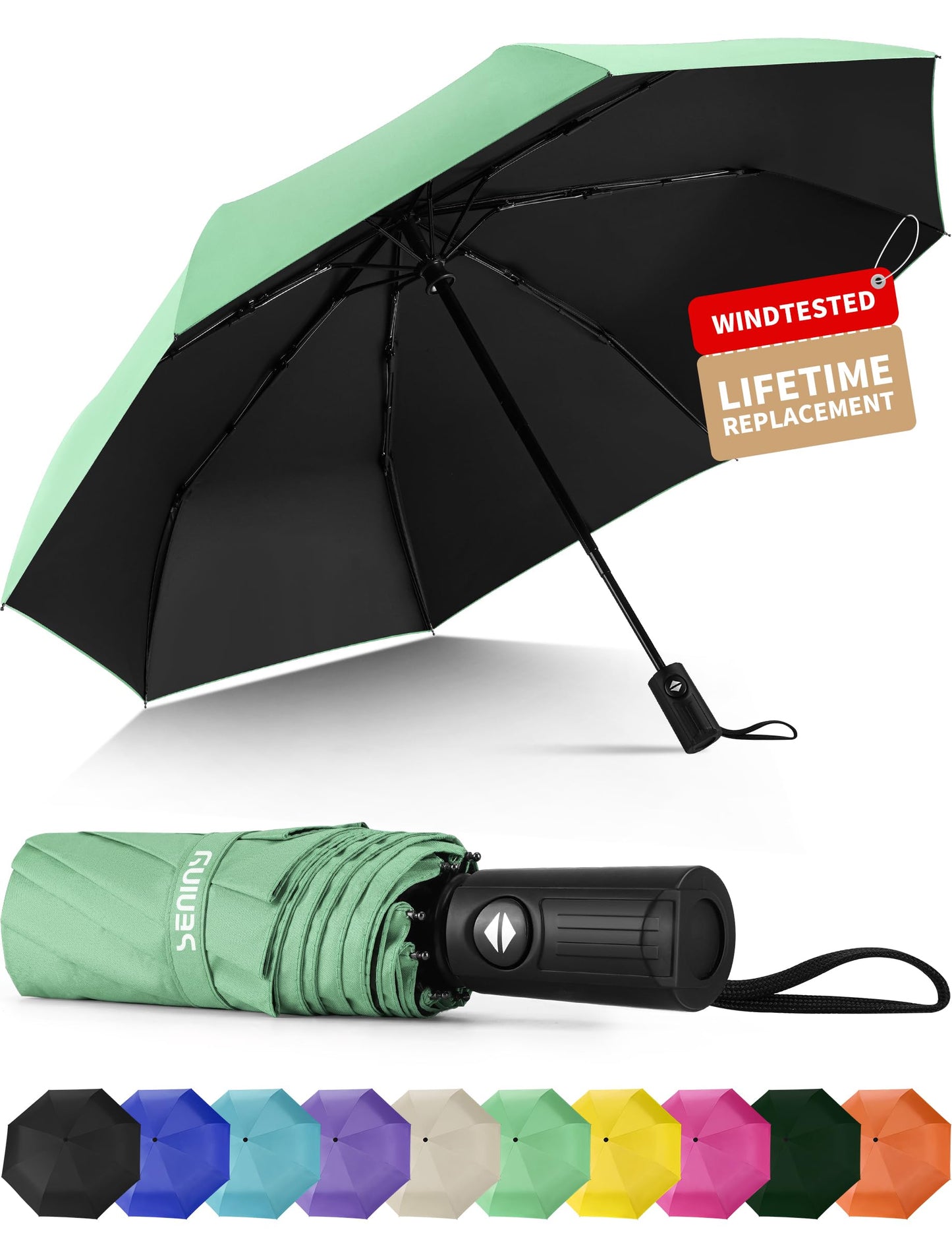 Seniny Windproof Travel Umbrella, Automatic Umbrellas for Rain, Portable & Compact Umbrellas for Backpack, Strong UV for Protection, Folding Small Sun Umbrella for Car, Walking