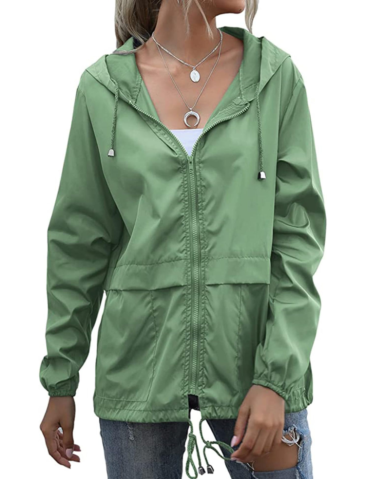 Women's Waterproof Raincoat Lightweight Rain Jacket Hooded Windbreaker with Pockets for Outdoor