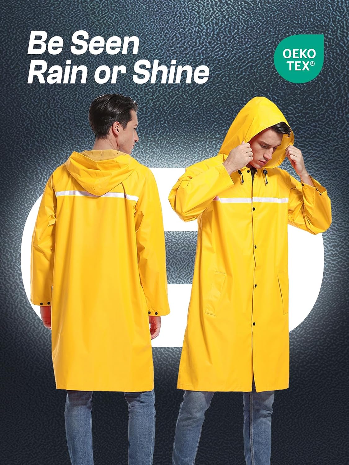Mens Long Hooded Safety Rain Jacket Waterproof Emergency Raincoat Poncho