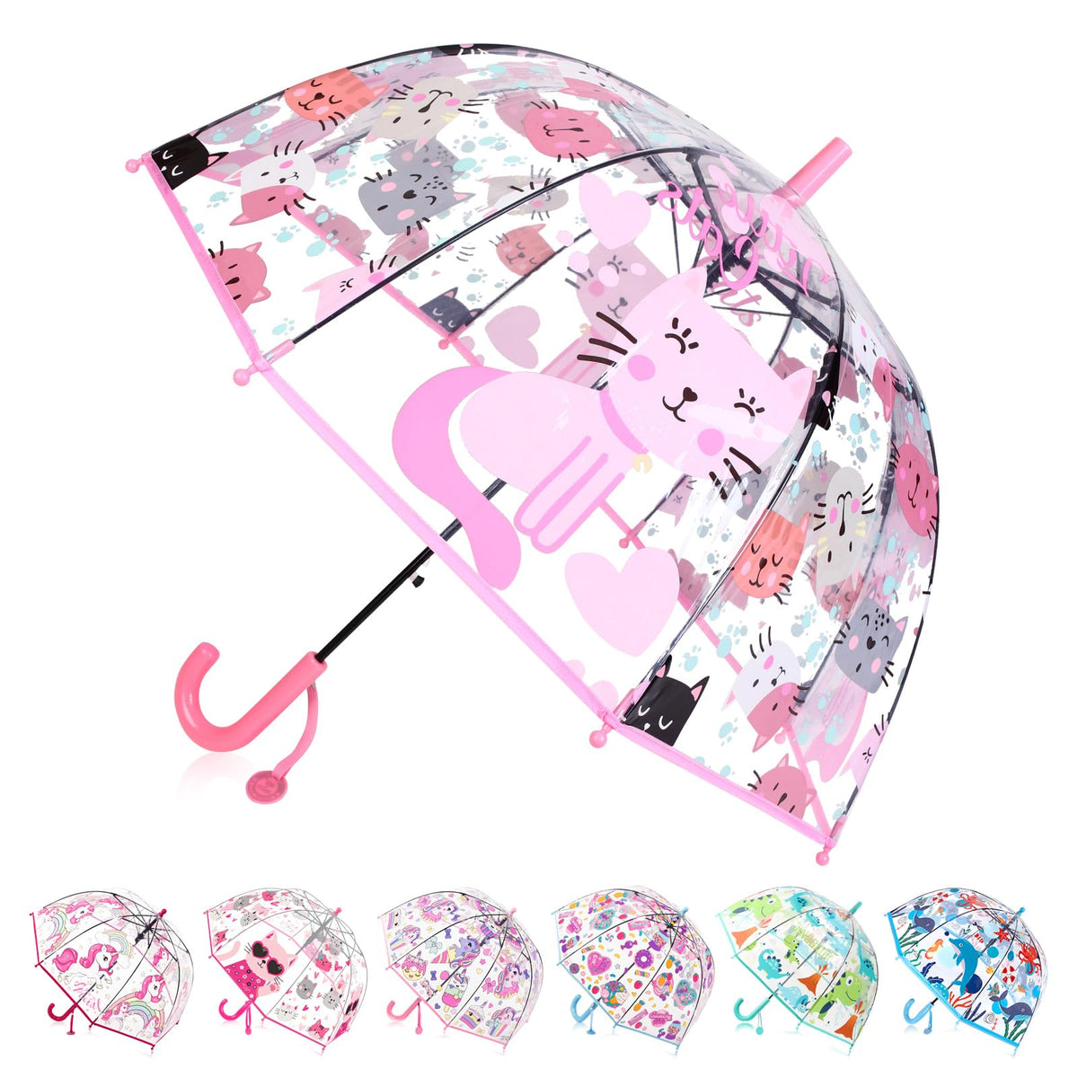 Kids Clear Bubble Umbrella for Rain, Easy Grip, Girls Boys | 39 In Transparent Dome, Windproof, Pinch-Proof Closure, Rounded Tips, Lightweight, School, Travel, Toddler, Rain Gear
