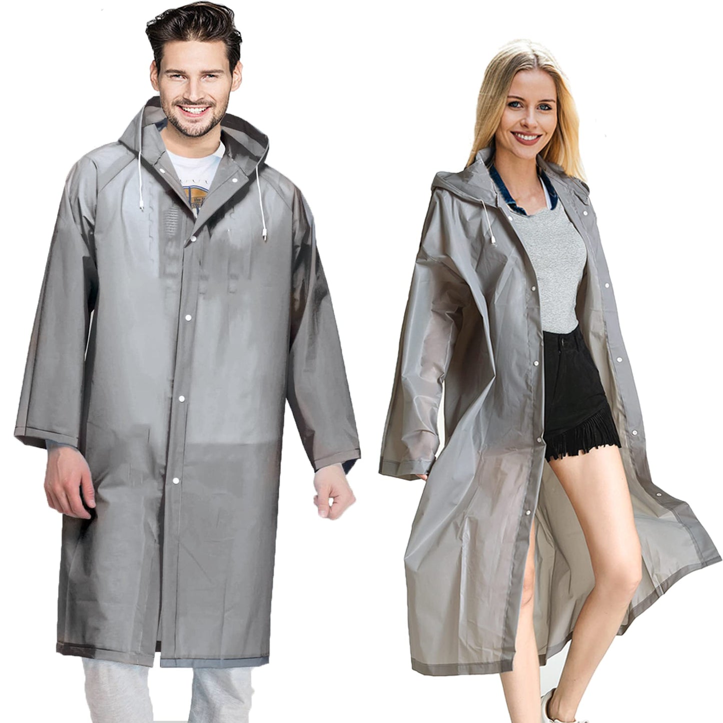 COOY Rain Ponchos for Adults, （2 Pack） EVA Rain Jacket Women Men Rain Coat