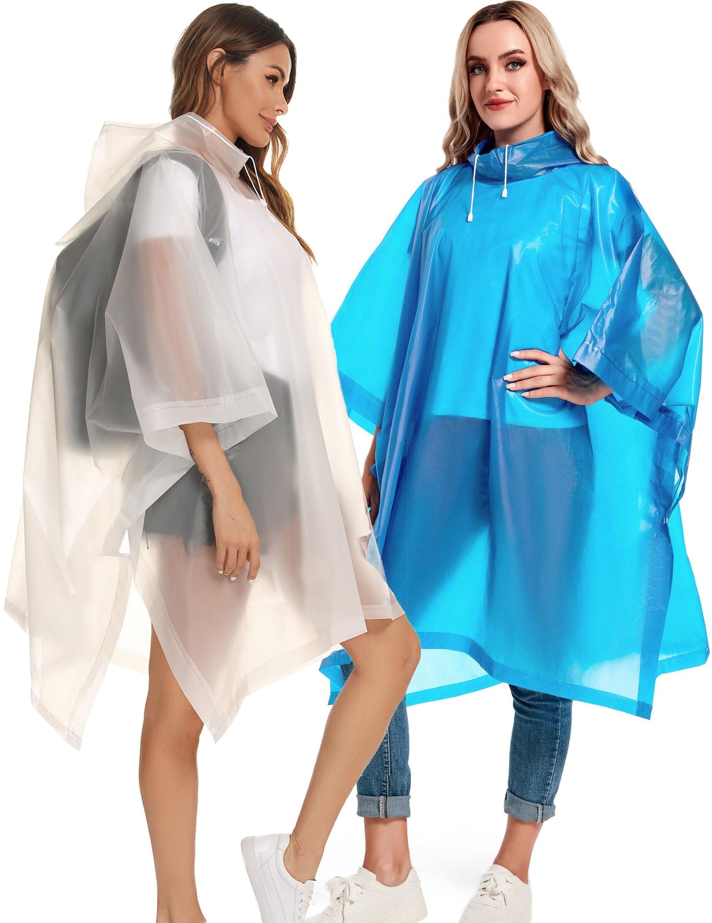 2 Pack Rain Ponchos for Adults Reusable - Raincoats Survival Emergency Heavy Duty Rain Coat with Drawstring Hood