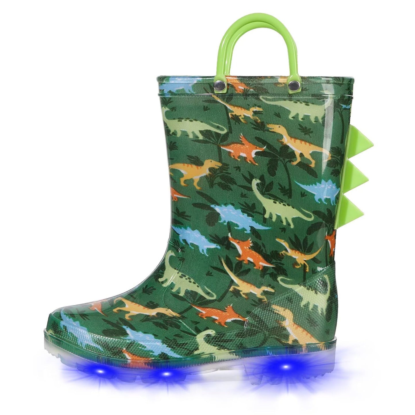 EUXTERPA Toddler Kids Light-Up Rain Boots | Waterproof, Glitter, Cartoon Pattern, Easy-On Handles, LED Flashing Non-Slip Sole, Puddle Play, Outdoor, Children Girls Boys