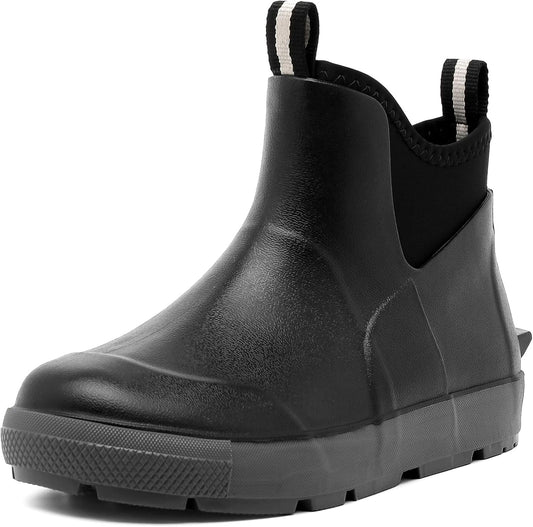 Men's Deck Boots, Waterproof Ankle Rain Boots, Rubber Fishing Boots for Men | Non-Slip Traction, Neoprene Construction, Dual Pull Tabs, Garden Boots for Boating, Sailing, Camping, Farming & Outdoor Work