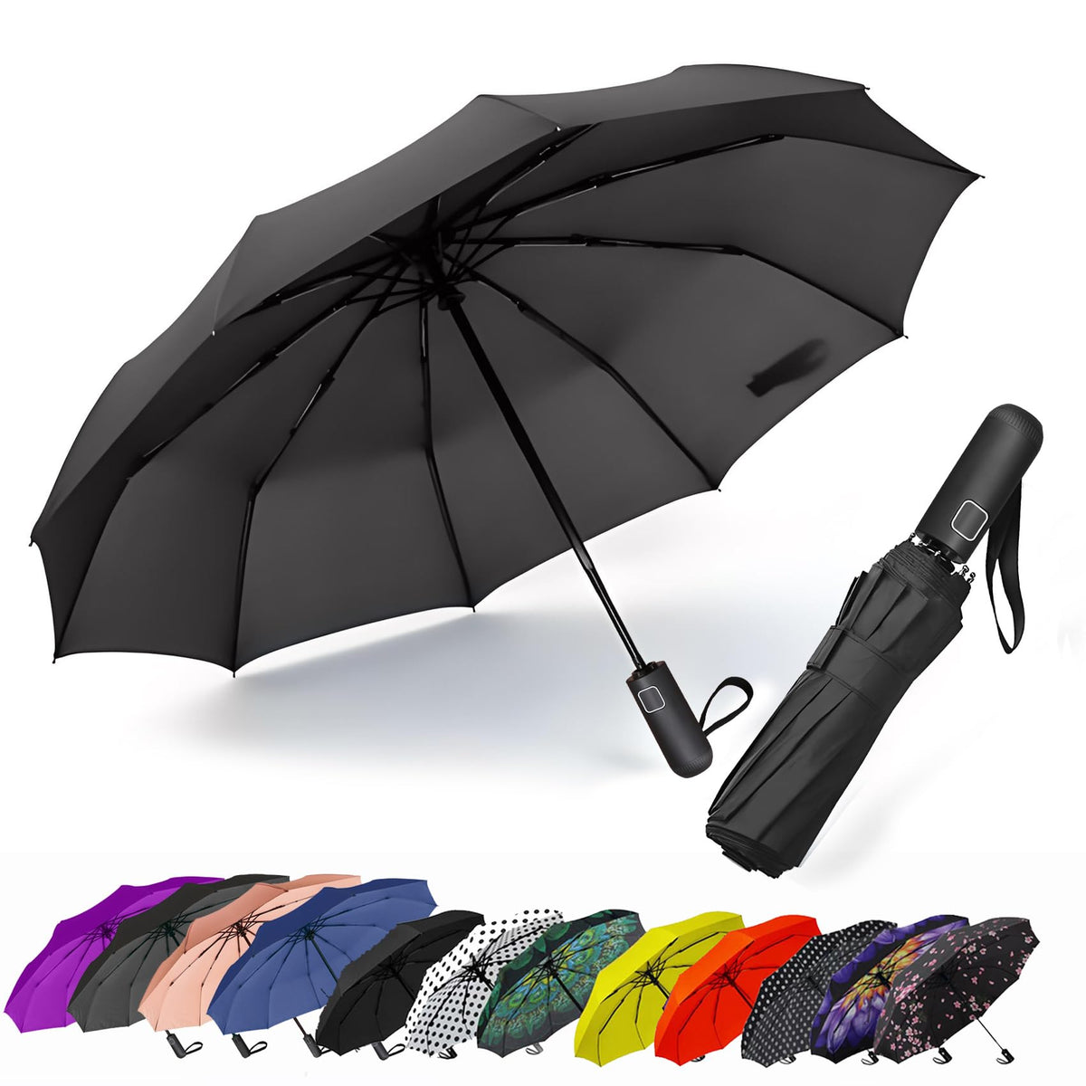 Compact Travel Umbrella - Windproof Auto Open/Close, Small Folding Umbrella for Rain & Sun with UPF50+ - Lightweight Frame, Waterproof - Fits Backpack, Purse, Suitcase.(Garden Butterfly)
