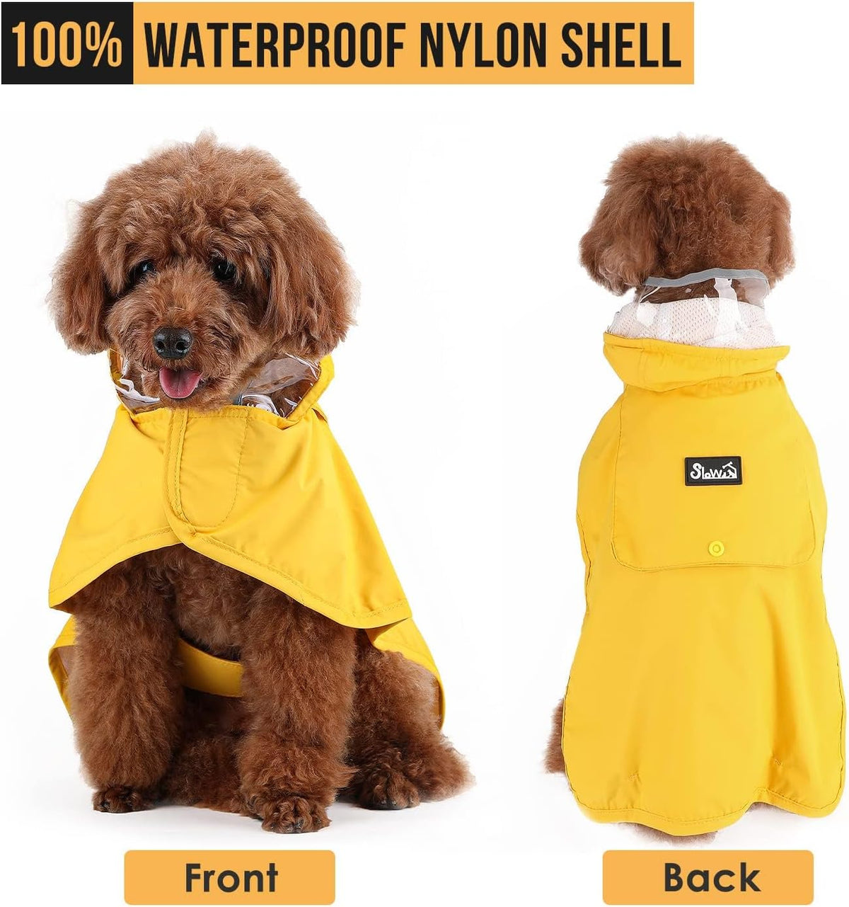 Lukovee Dog Raincoat, Waterproof Rain Jacket, Clear Hood & Reflective Rim | Easy On Off Adjustable Straps, Leash Hole, Soft Mesh Lining, Storage Pocket, Poncho for Small Medium Large Dogs (Yellow, 2XL)