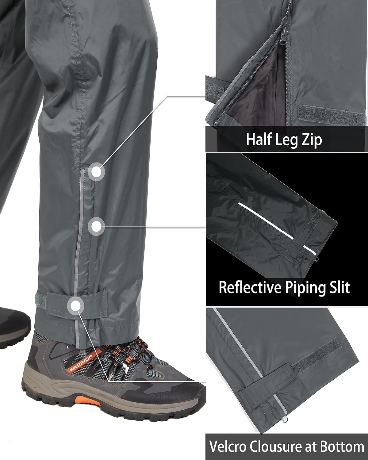 33,000ft Men's Rain Pants, Waterproof Rain Over Pants, Windproof Outdoor Pants for Hiking, Fishing