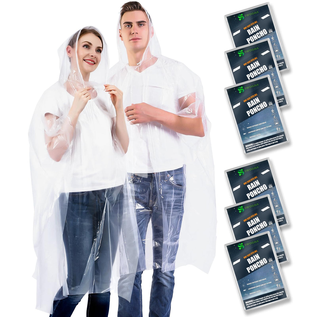 Disposable Rain Ponchos for Kids & Adults 6/10 Pack Extra Thick | Family Pack, Kids 6 Pack, Adults 6 & 10 Pack, Lightweight & Waterproof Emergency Ponchos for Travel & Theme Parks