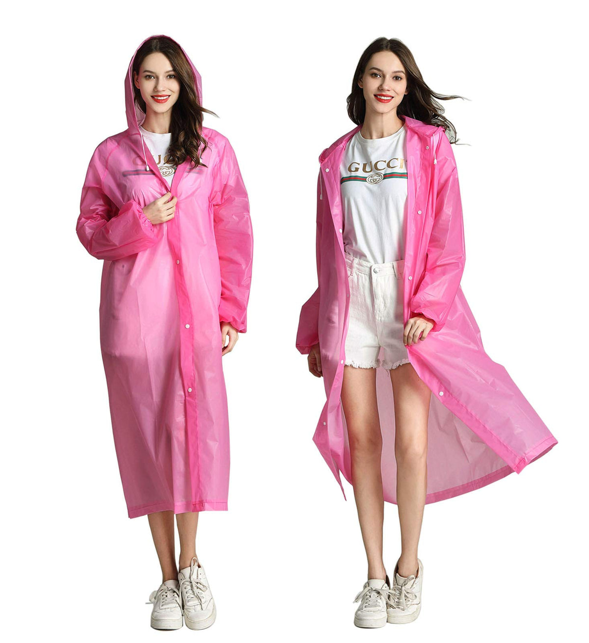 HLKZONE Raincoat, 2 Pack Rain Ponchos for Adults Travel Rain Jacket Packable Rain Coats for Women with Drawstring Hood