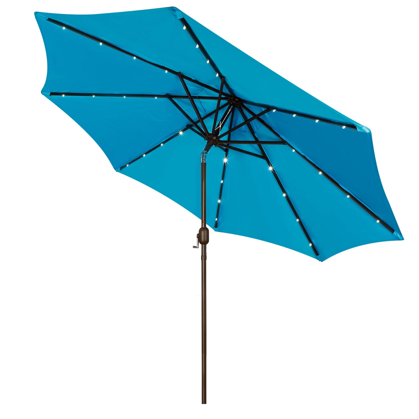 9 ft Solar Umbrella 32 LED Lighted Patio Umbrella Table Market Umbrella with Tilt and Crank Outdoor Umbrella for Garden, Deck, Backyard, Pool and Beach (Black and White)