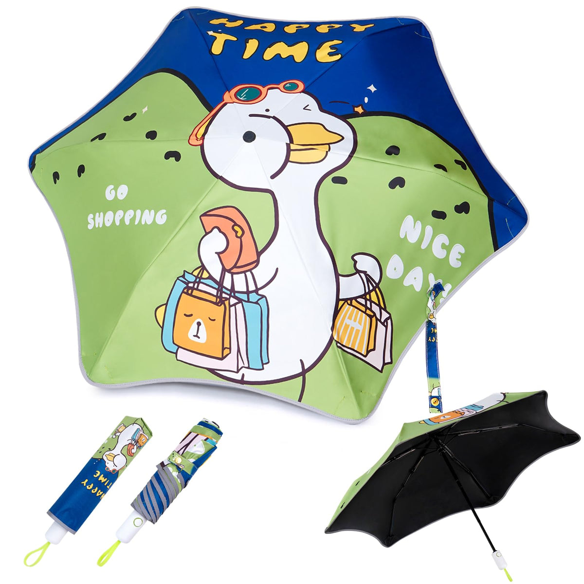 Rounded Corner Folding Umbrella Anti-UV Compact Durable Umbrella Auto Open/Close Lightweight Backpack Cute Cartoon Umbrella for Girls & Boys