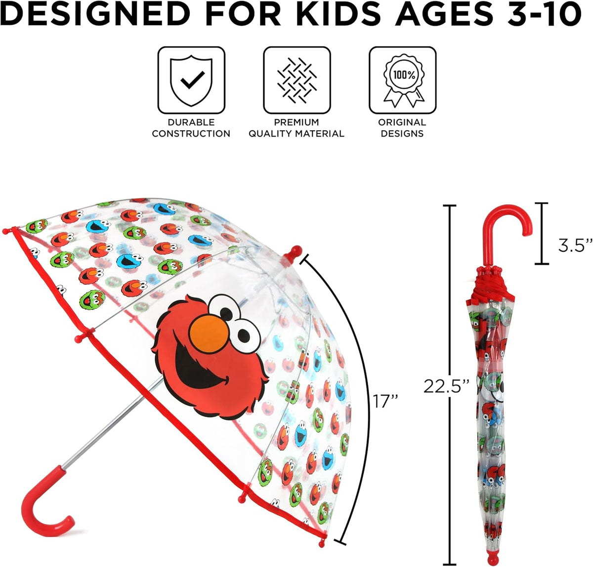 ABG Accessories Kids Umbrella for Boys and Girls Dome clear bubble umbrellas for Rain Windproof & Transparent with Easy Grip Handle Ages 3-10