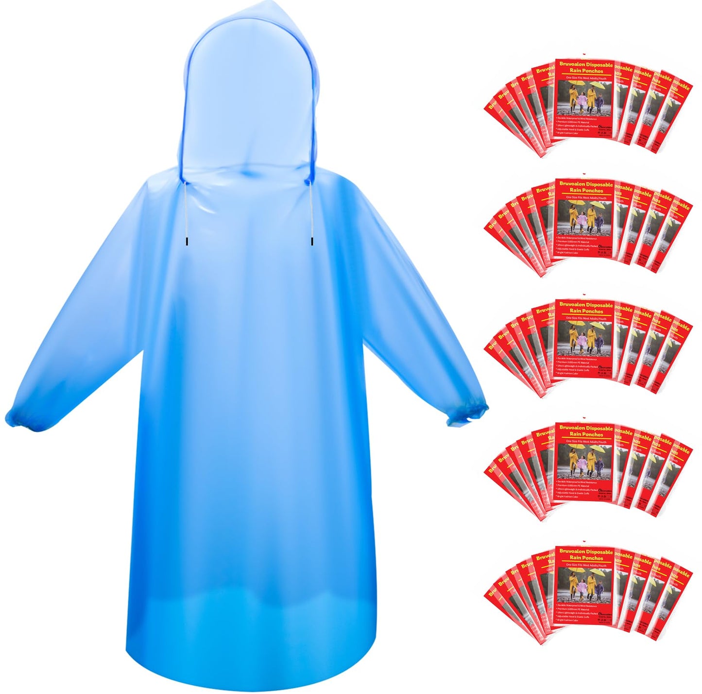 6 & 20 & 50 Pack Disposable Rain Ponchos for Adults/Youth, Waterproof PE Raincoats with Drawstring, Camping/Emergency