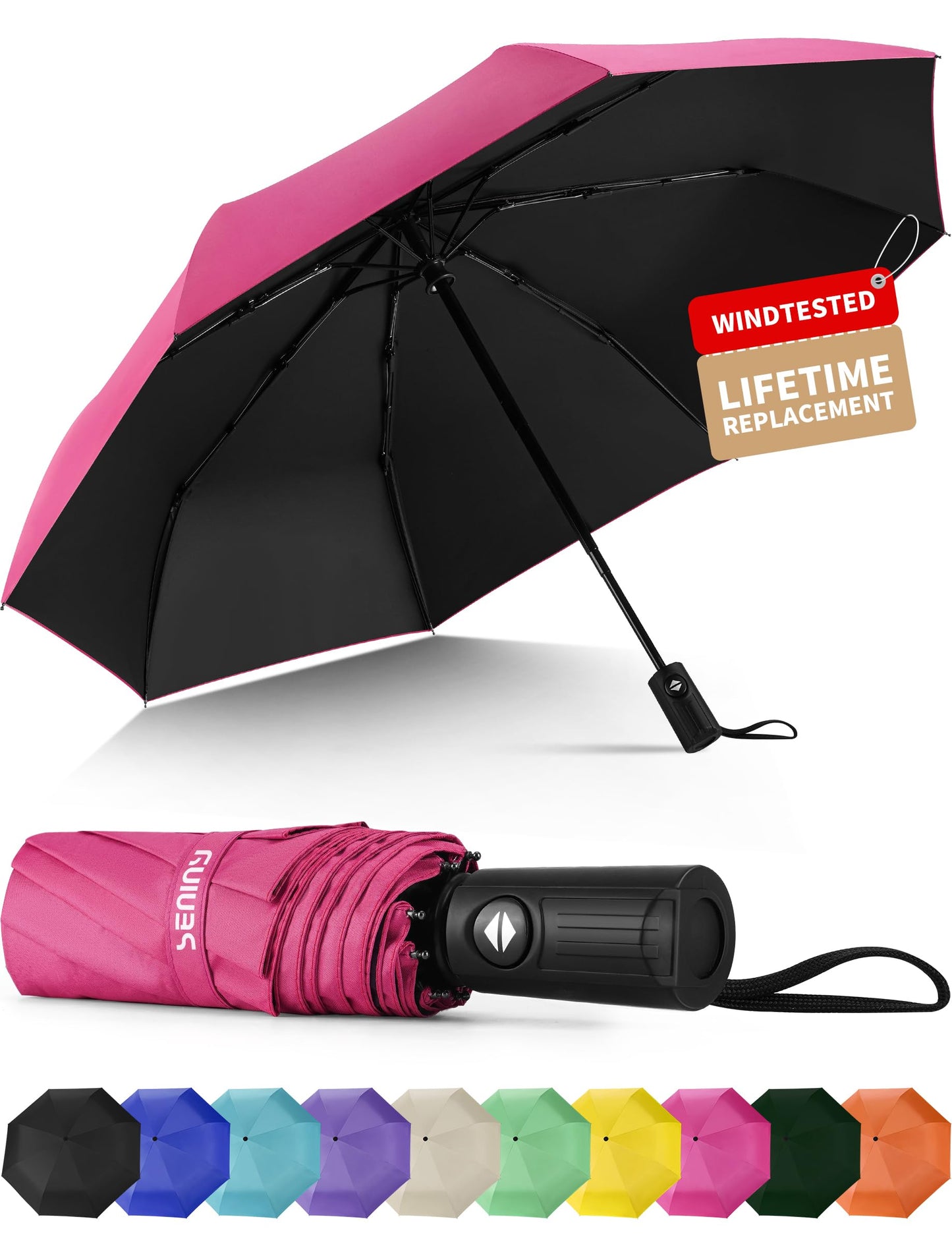 Seniny Windproof Travel Umbrella, Automatic Umbrellas for Rain, Portable & Compact Umbrellas for Backpack, Strong UV for Protection, Folding Small Sun Umbrella for Car, Walking