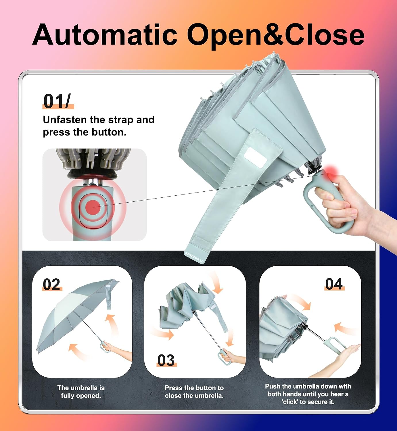 QWB Inverted Umbrella With Auto Open Close Windproof Compact Travel