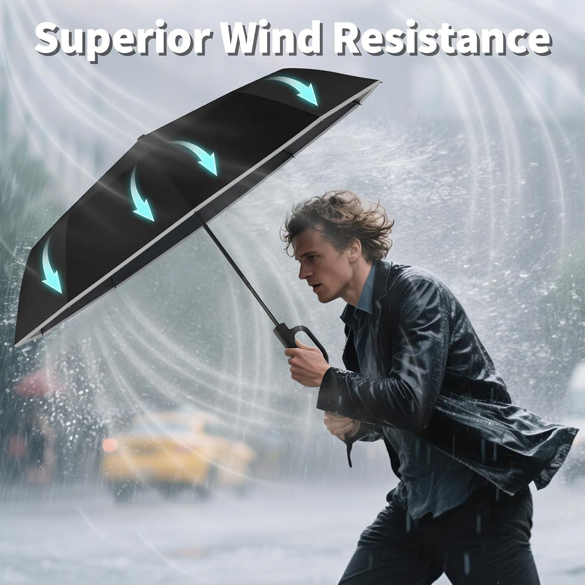Seniny Travel Umbrella with UV Sun Protection, Large Rain Umbrellas, Black | One-Touch Automatic Umbrella with Carabiner Handle & Reflective Strip, Portable Compact Umbrella for Car Backpack