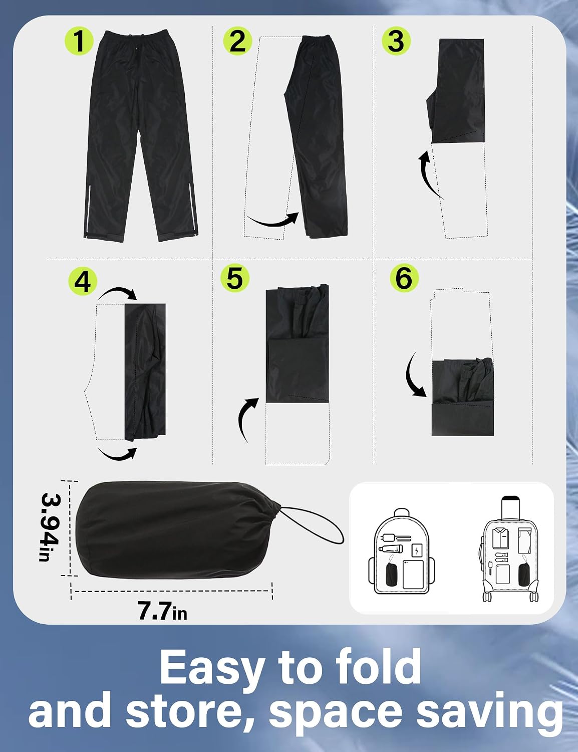 iCreek Women's Rain Pants Packable Waterproof Lightweight Hiking Over Pants | Zipper Pockets, Pants Leg Reflective Strip, Hook & Loop, Storage Pouch, for Hiking, Fishing, Golf, Work, Daily Wear