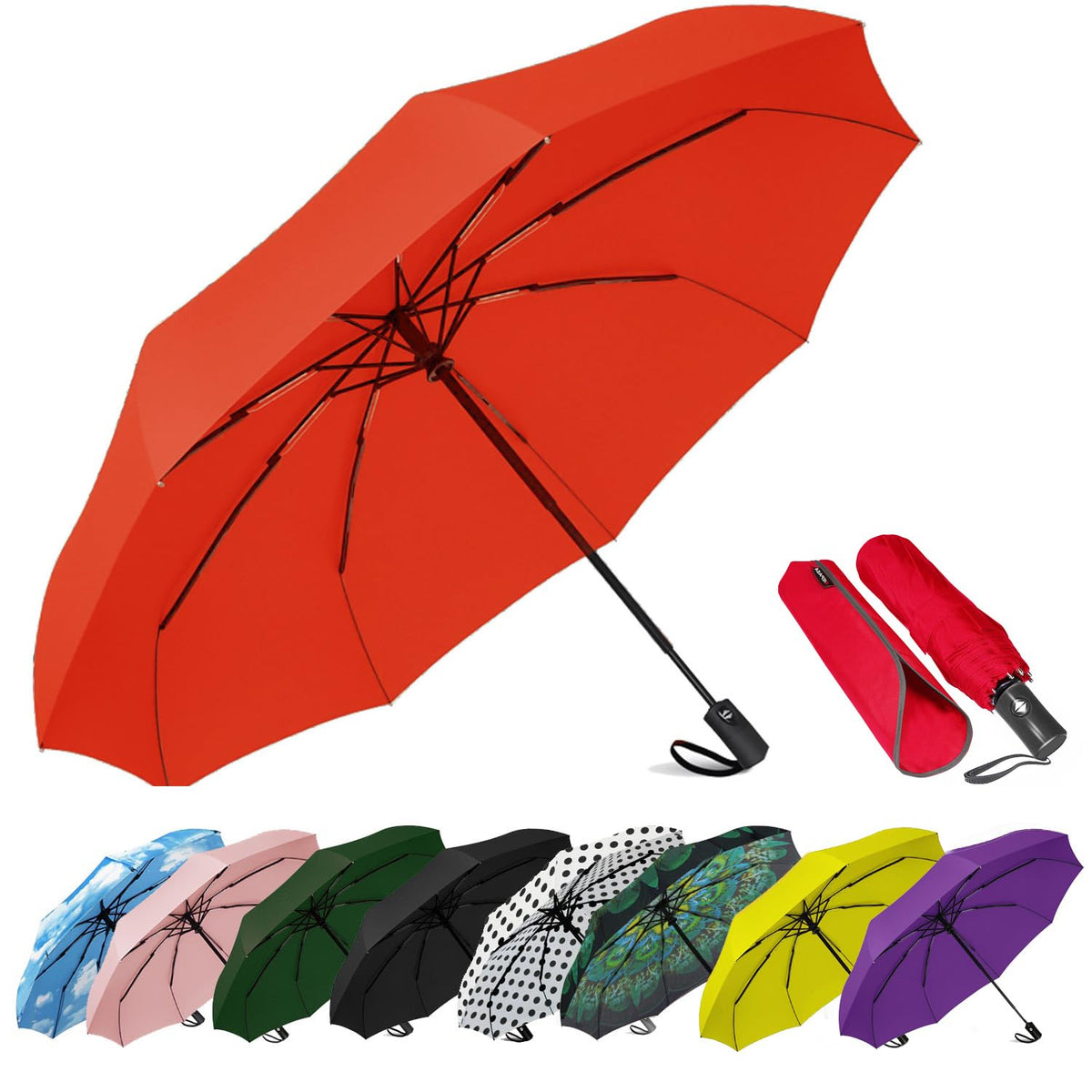 Compact Travel Umbrella - Windproof Auto Open/Close, Small Folding Umbrella for Rain & Sun with UPF50+ - Lightweight Frame, Waterproof - Fits Backpack, Purse, Suitcase.(Garden Butterfly)