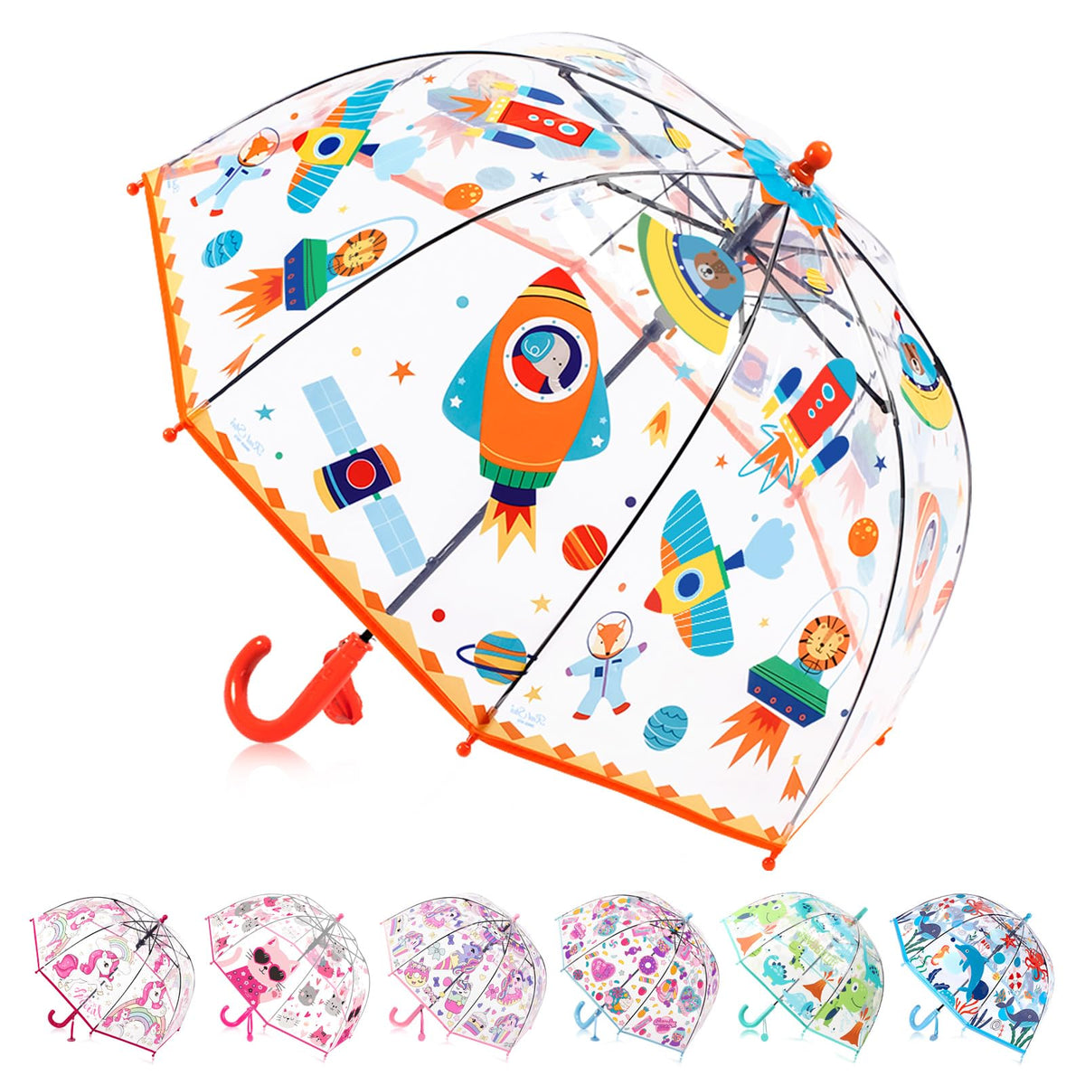 Kids Clear Bubble Umbrella for Rain, Easy Grip, Girls Boys | 39 In Transparent Dome, Windproof, Pinch-Proof Closure, Rounded Tips, Lightweight, School, Travel, Toddler, Rain Gear