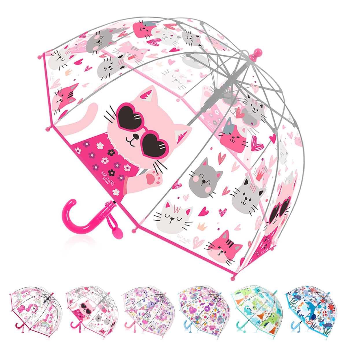 Kids Clear Bubble Umbrella for Rain, Easy Grip, Girls Boys | 39 In Transparent Dome, Windproof, Pinch-Proof Closure, Rounded Tips, Lightweight, School, Travel, Toddler, Rain Gear