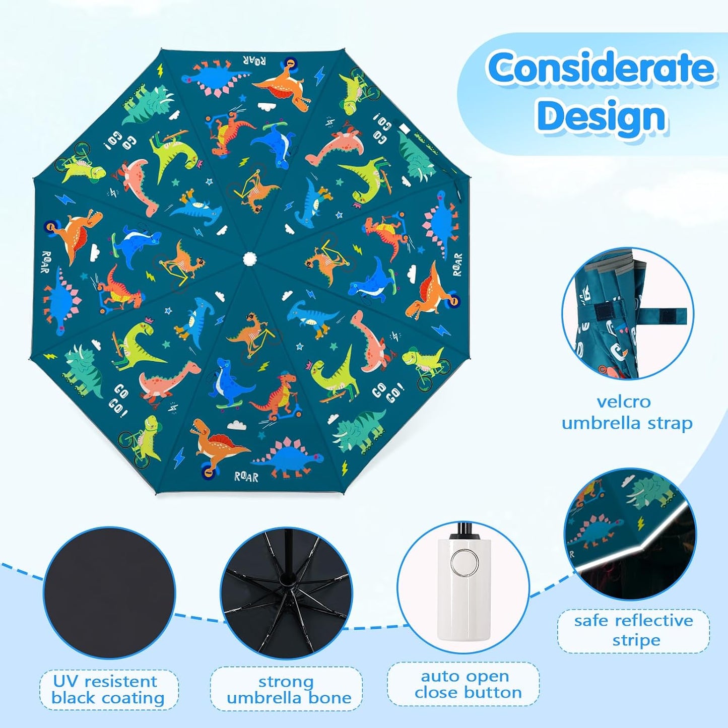 Kids Folding Umbrella Toddler Umbrella with UV Protection Portable Auto Open/Close Anti-rebound Safe Design Windproof, Compact, Lightweight Cute Umbrella for Girls & Boy