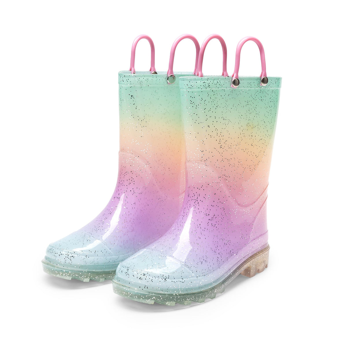 DREAM PAIRS Kids Glitter Rain Boots | Waterproof,Easy-on handles,Lightweight,Non-Slip sole,Rain puddle outdoor play,Girls Boys Toddler