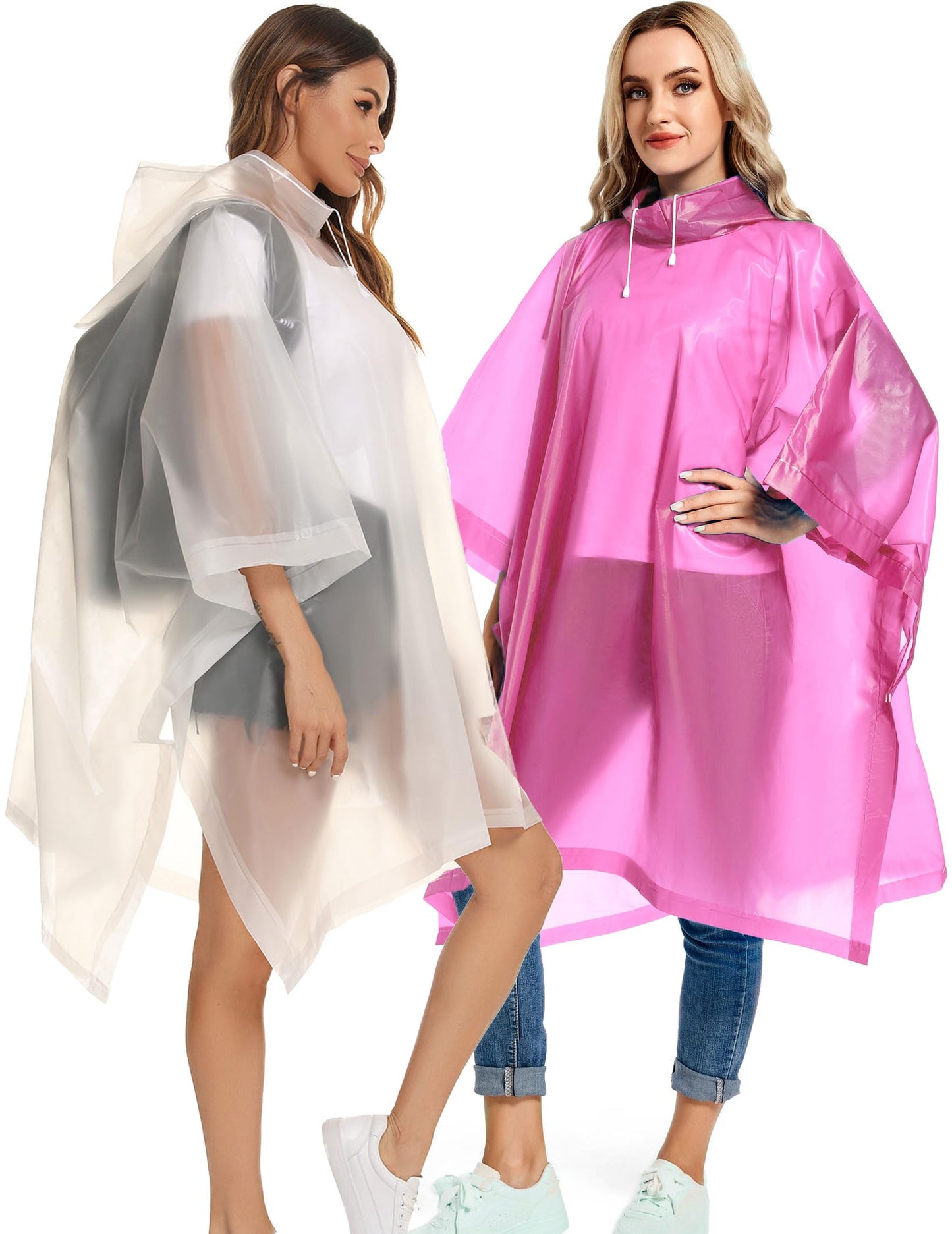 2 Pack Rain Ponchos for Adults Reusable - Raincoats Survival Emergency Heavy Duty Rain Coat with Drawstring Hood