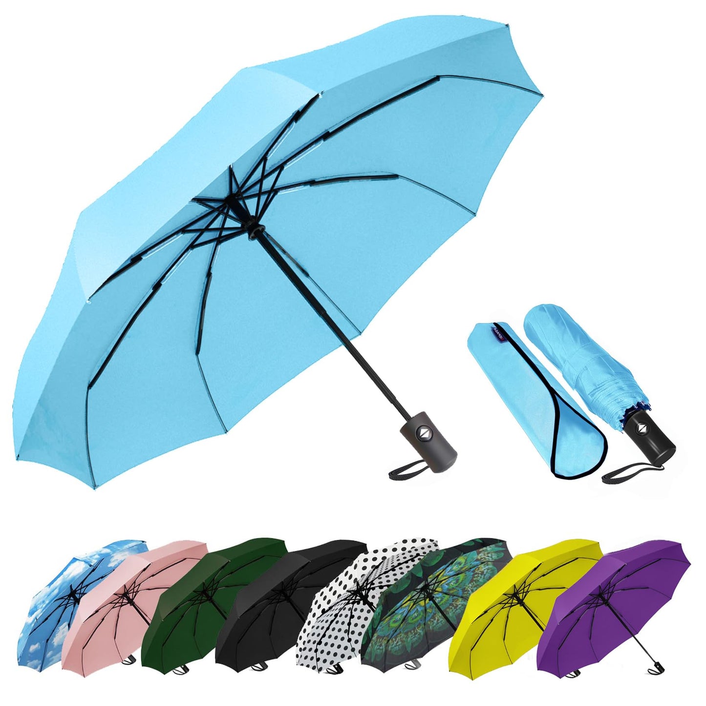 Compact Travel Umbrella - Windproof Auto Open/Close, Small Folding Umbrella for Rain & Sun with UPF50+ - Lightweight Frame, Waterproof - Fits Backpack, Purse, Suitcase.(Garden Butterfly)
