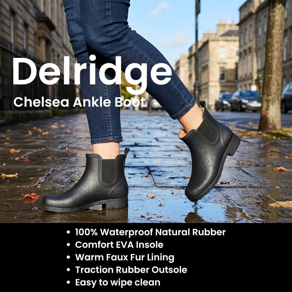 Chooka Women's Delridge Waterproof Faux Fur Chelsea Rain Boot Slip On | Ladies pull-on street style shoes with plush lining, built for puddles, styled for the city
