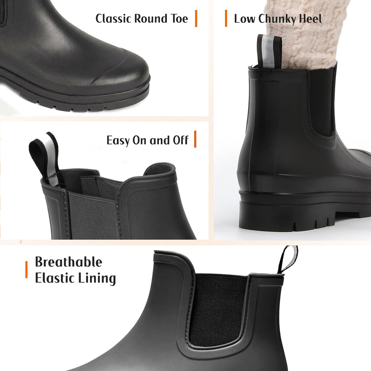 Furuian Women's Ankle Rain Boots Waterproof Chelsea Rain Boots Rubber Boots Women Short Garden Boots Anti Slip Outdoor Lightweight Work Booties
