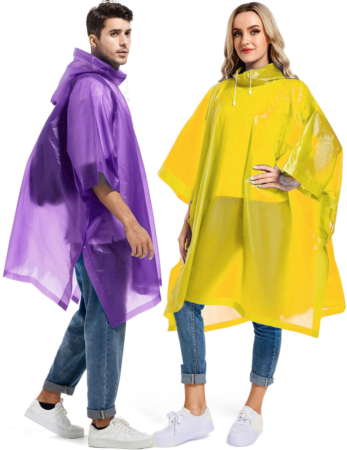 2 Pack Rain Ponchos for Adults Reusable - Raincoats Survival Emergency Heavy Duty Rain Coat with Drawstring Hood