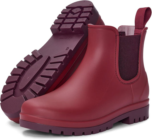 Fashion Short Rain Boots for Women Waterproof Chelsea Ankle Boots | Non-Slip Matte Rubber Boots Lightweight Outdoor Garden Shoes And Work Booties With Arch Support And Removable Comfort Insole