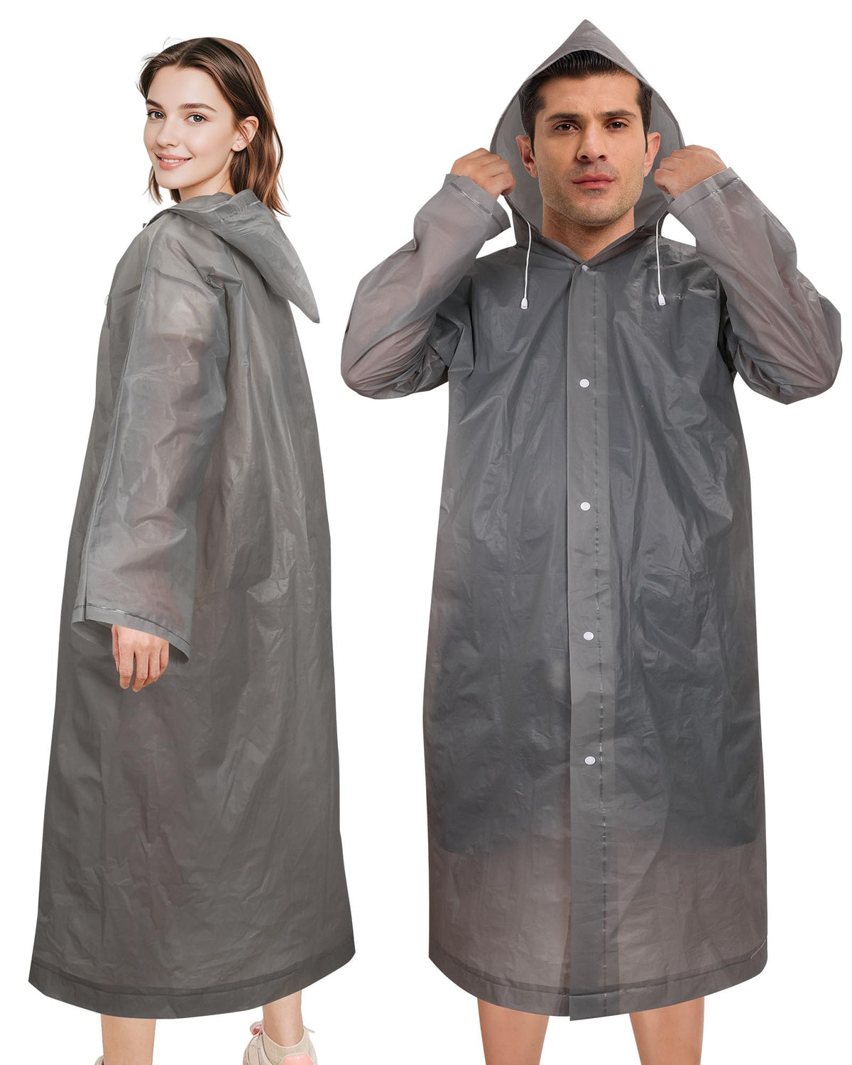 Rain Ponchos for Adults Reusable (2 Pack), Waterproof EVA Raincoats | Raincoats with Hood and Drawstring for Women & Men, Lightweight Emergency Raincoats for Theme Parks and Music Festivals