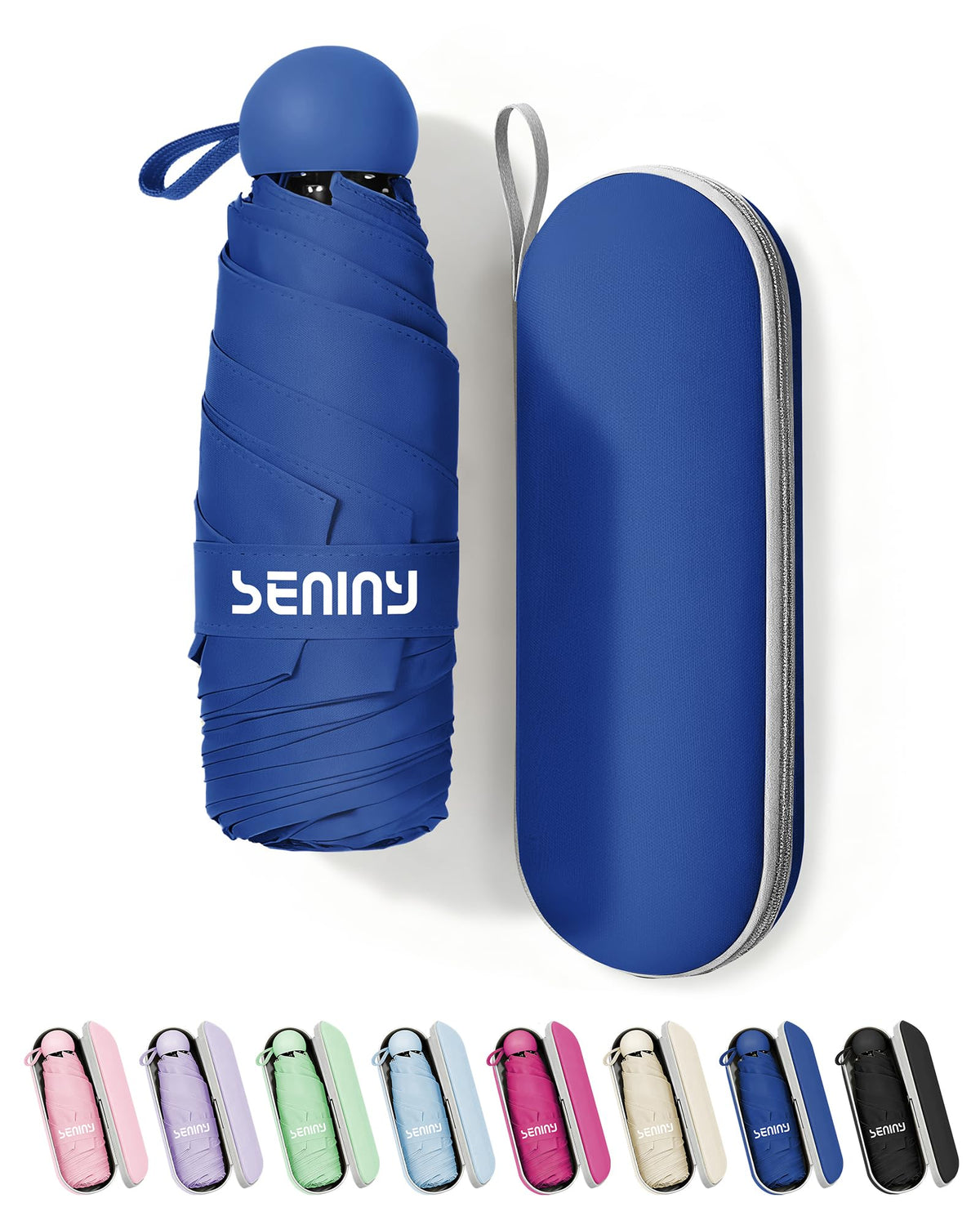 Seniny Mini Travel Umbrella with Case, Compact Pocket Size UV Sun & Rain | Tiny purse size fits pocket, UV protection waterproof fabric, lightweight folding, great for women kids daily travel