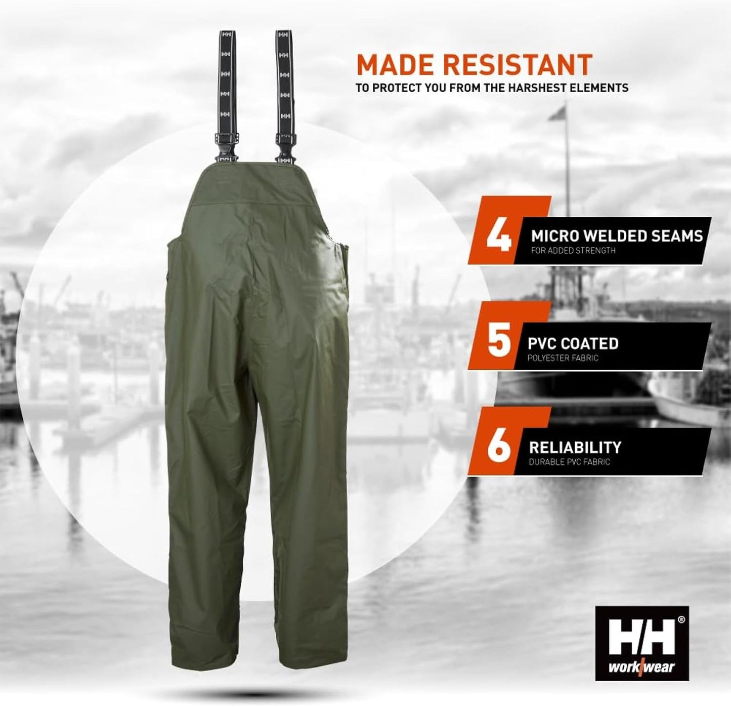 Helly Hansen Mandal Waterproof Bib Overalls for Men, Fishing Pants | Zippered Chest Pocket, Straight-Cut Legs, Elastic Suspenders, Work Bibs for Men, Heavy Duty Rain Gear, Bib Overalls Men