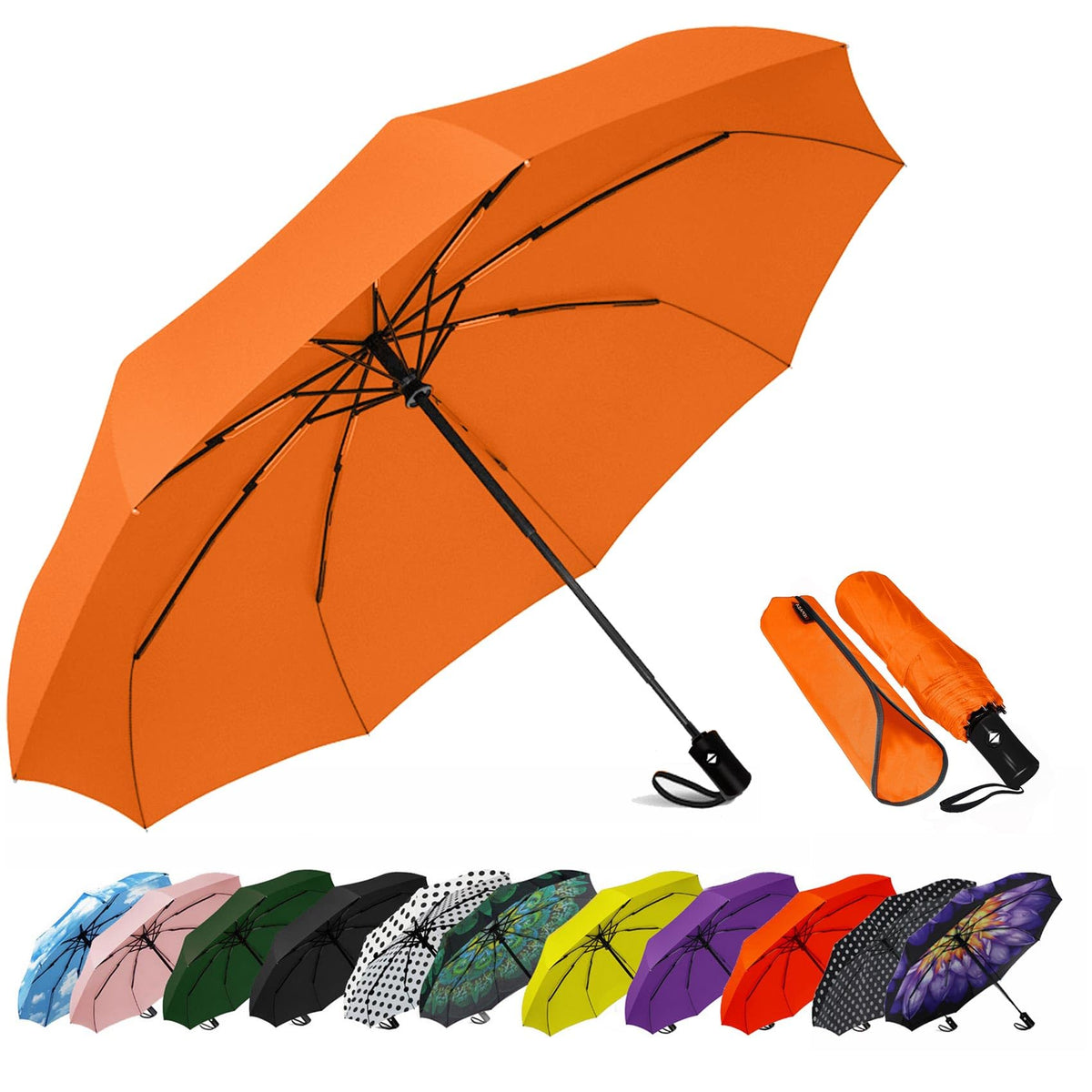 Compact Travel Umbrella - Windproof Auto Open/Close, Small Folding Umbrella for Rain & Sun with UPF50+ - Lightweight Frame, Waterproof - Fits Backpack, Purse, Suitcase.(Garden Butterfly)