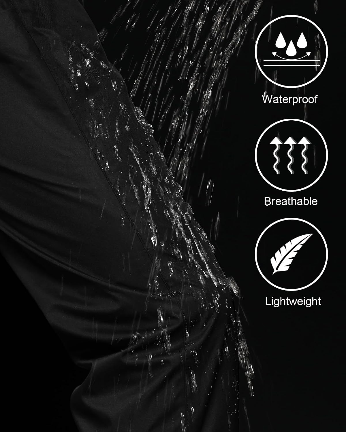 iCreek Men's Rain Pants Waterproof Breathable Lightweight Rain Over Pants | Windproof, Mesh Lining, Pants Leg Zipper, Hook & Loop, Suitable for Hiking, Fishing, Golf, Work and Daily Wear