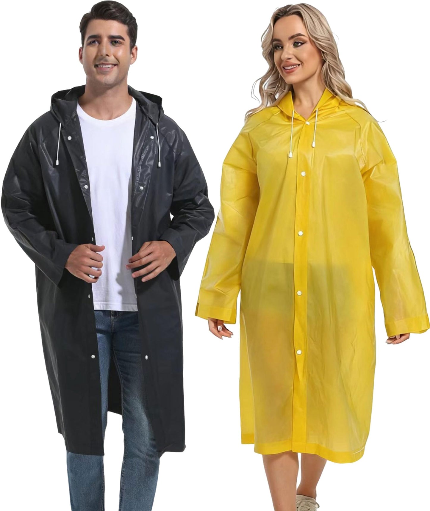 2PCS Rain Ponchos for Adults Reusable Rain Coats for Adults Rain Jackets Raincoats for Men Women