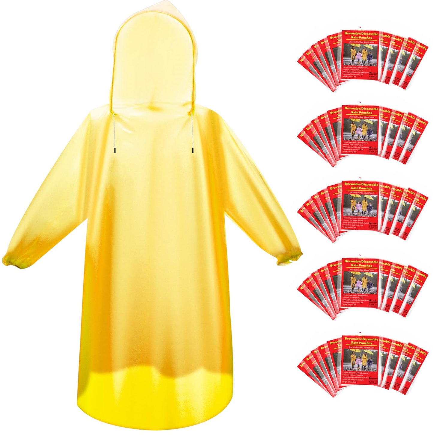 6 & 20 & 50 Pack Disposable Rain Ponchos for Adults/Youth, Waterproof PE Raincoats with Drawstring, Camping/Emergency