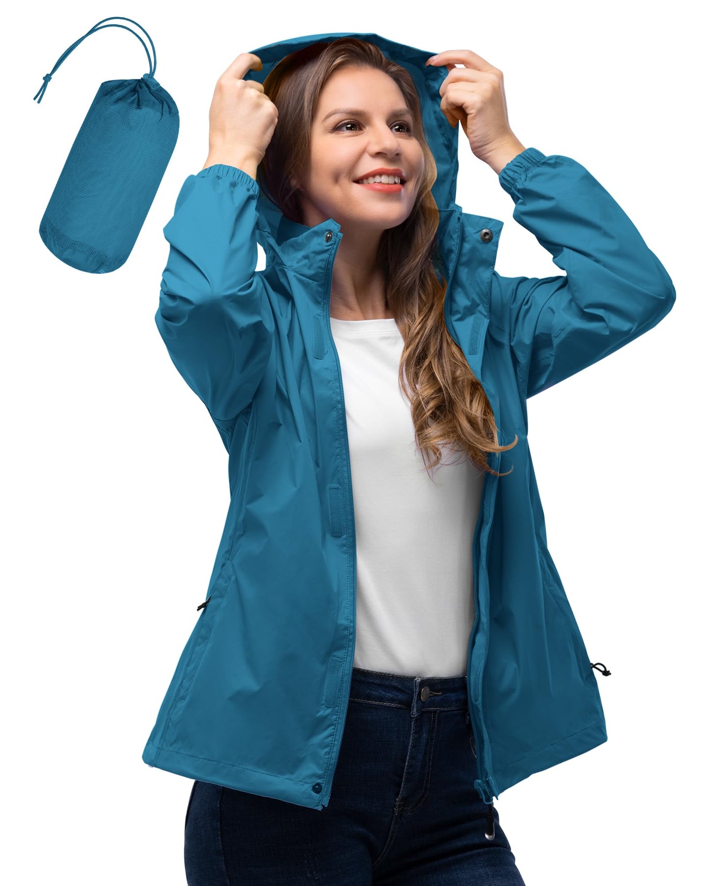 33,000ft Women's Rain Jacket Waterproof Lightweight Packable Raincoat with Hood for Golf Hiking Travel Windbreaker