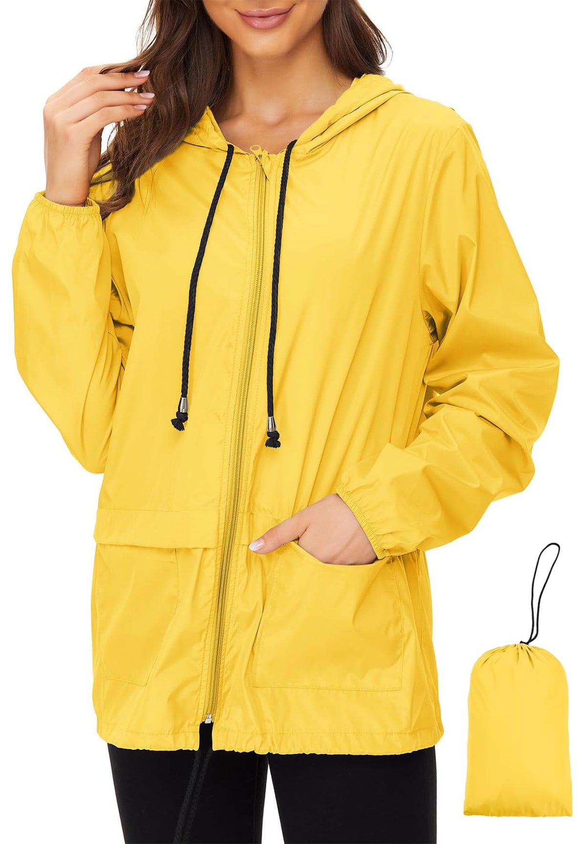 Zando Lightweight Rain Jacket Women Packable Waterproof Raincoat with Hood | Windbreaker Jacket Women, Light Raincoats for Drizzle, Rain Coats for Travel, Hiking and Commute