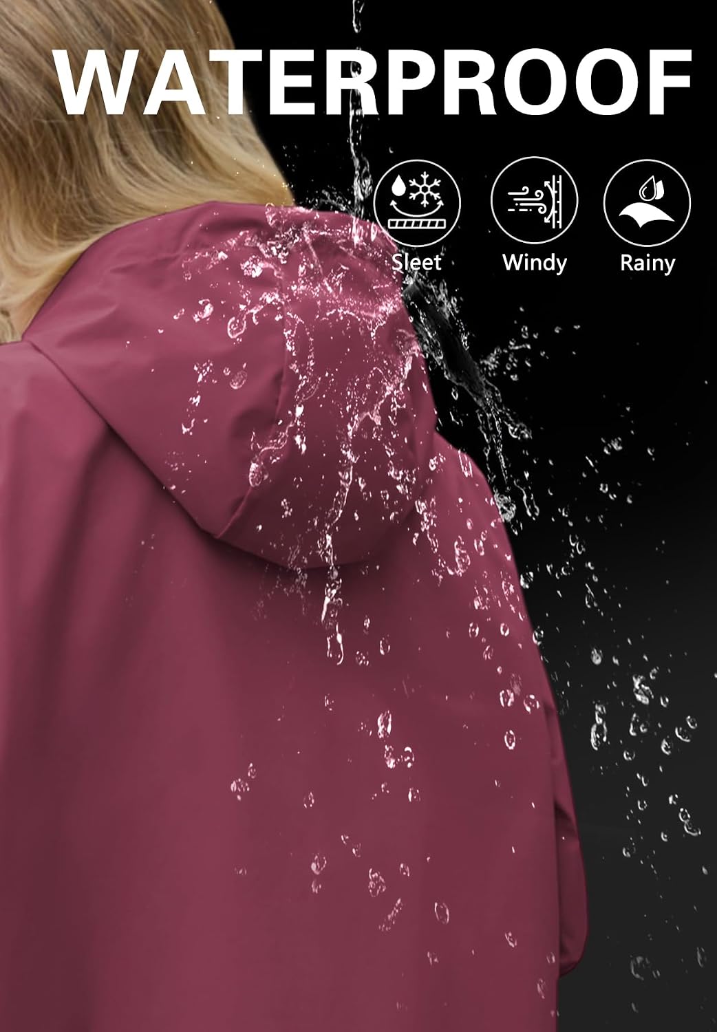Zando Long Packable Rain Jacket Women Waterproof Raincoat with Hood | Relaxed-Fit Lightweight Windbreaker for Women; Travel Rain Coats for Commute, Hiking, Cruise, and Daily wear