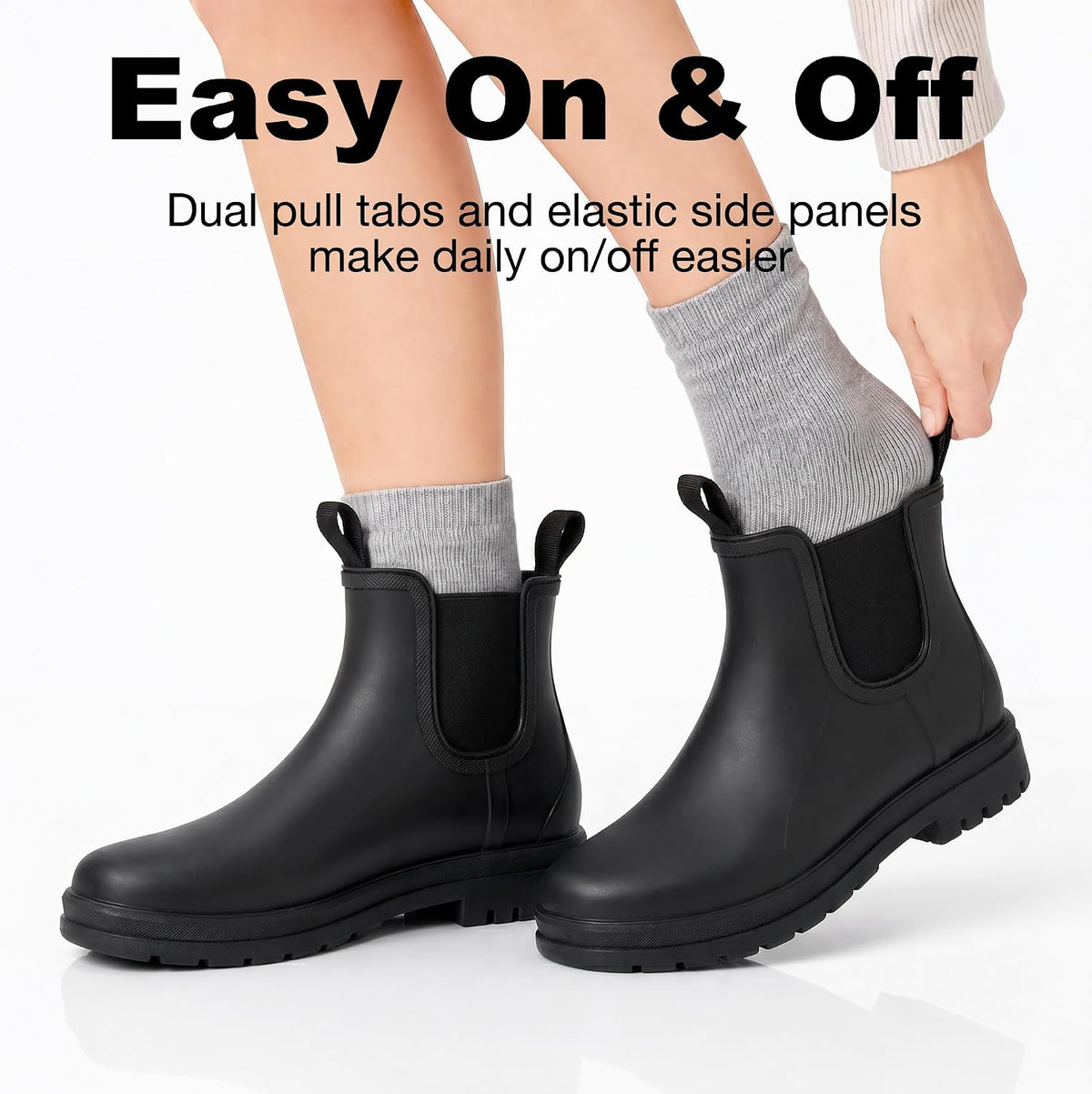 Fashion Short Rain Boots for Women, Waterproof Chelsea Ankle Boots | Non-Slip Matte Rubber Farm Boots, Lightweight Outdoor Garden Shoes And Work Booties, Arch Support, Removable Comfort Insole