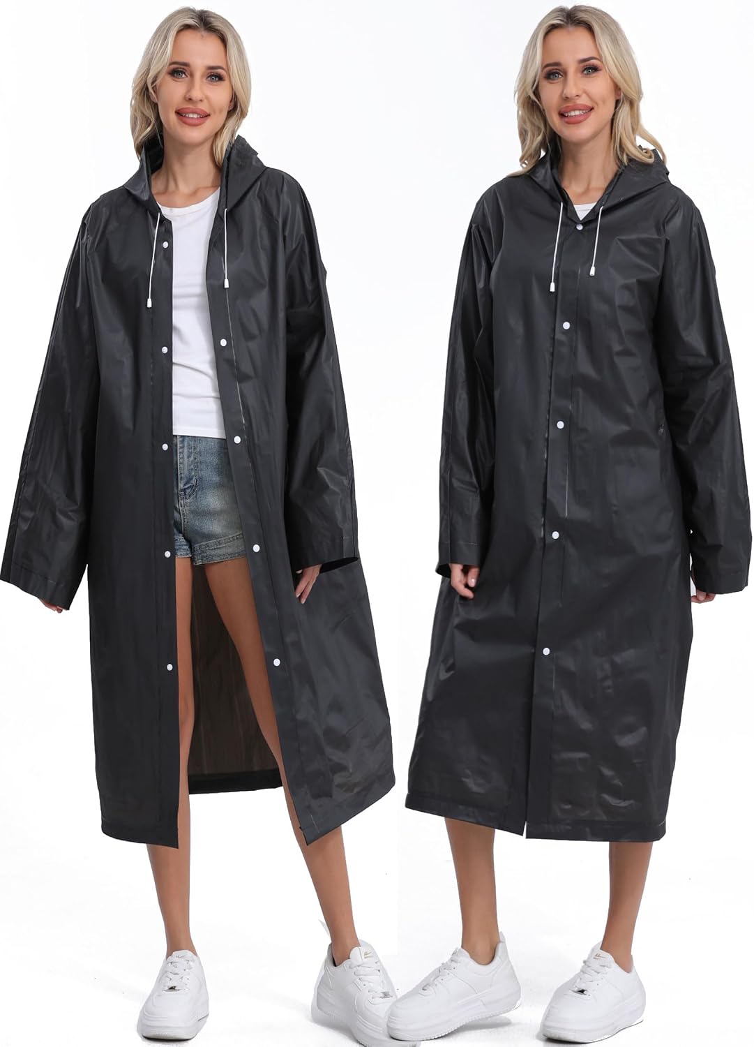 2-Pack Reusable Rain Ponchos for Adults, HOOMBOOM Raincoats Emergency for Women/Men with Drawstring and Sleeves