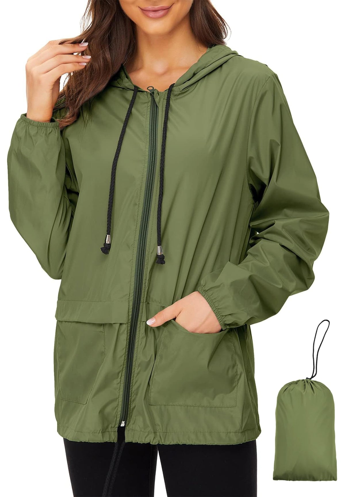 Zando Lightweight Rain Jacket Women Packable Waterproof Raincoat with Hood | Windbreaker Jacket Women, Light Raincoats for Drizzle, Rain Coats for Travel, Hiking and Commute