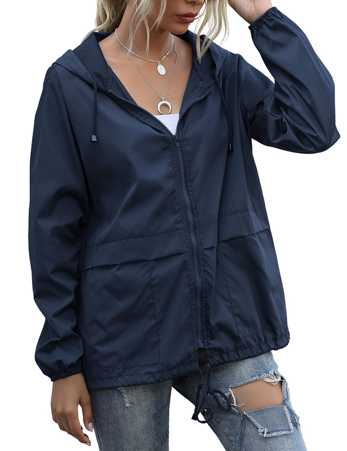 Women's Raincoats Lightweight Waterproof Rain Jackets | Packable Windbreaker Hooded with Pockets for Travel Outdoor