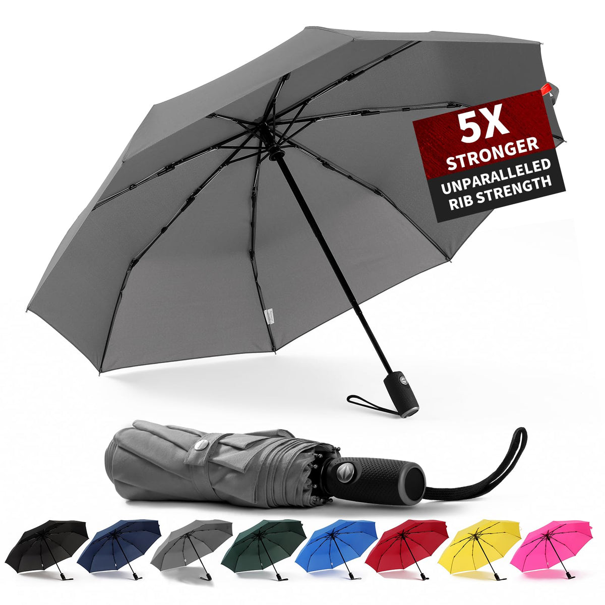 Anntrue Windproof Travel Umbrella, Auto Open Close Lightweight Compact Portable Backpack Folding Umbrella, Perfect for Car, Purse, Men and Women (Black)