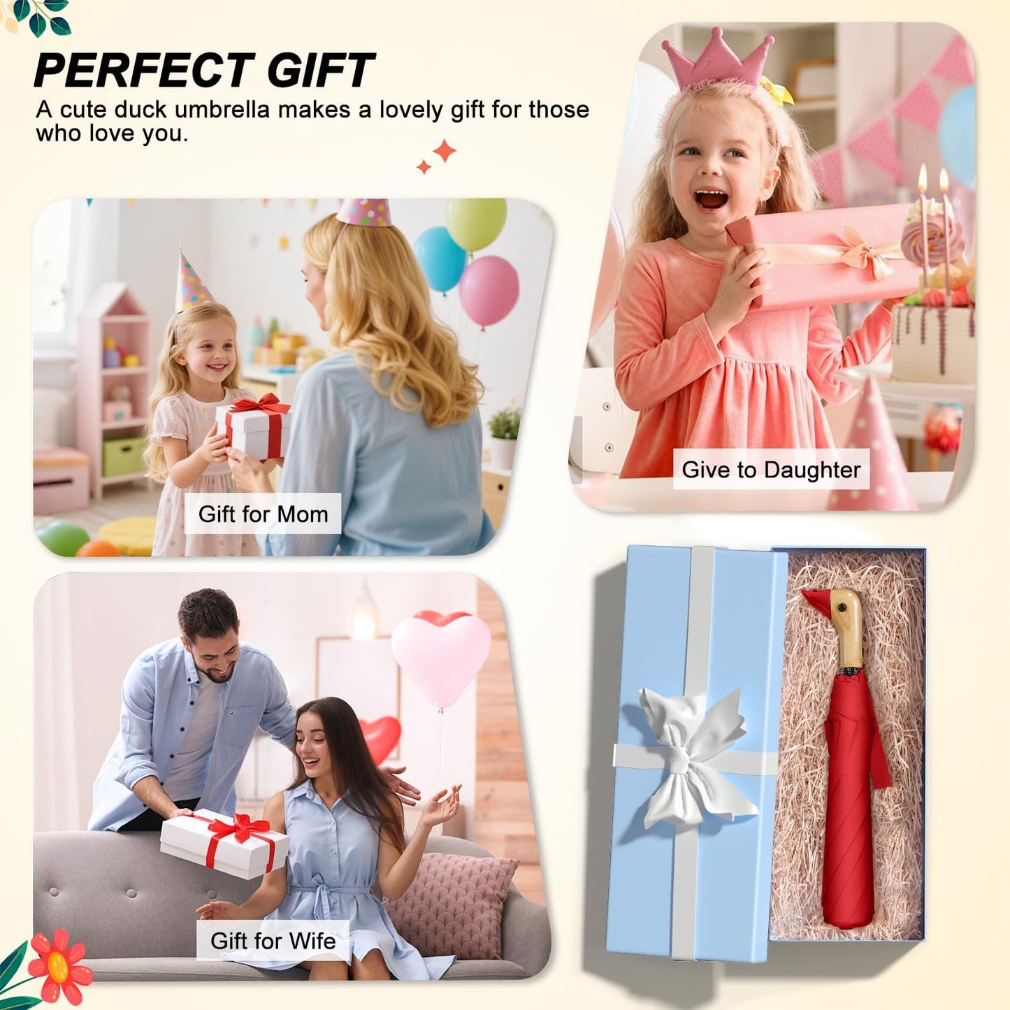 Duck Umbrella Travel Size Cute Compact Portable Waterproof for Kids Gifts | Cute duck beak handle for women/kids/commute/travel & gifts. 42 inch arc, 17 inch fold.