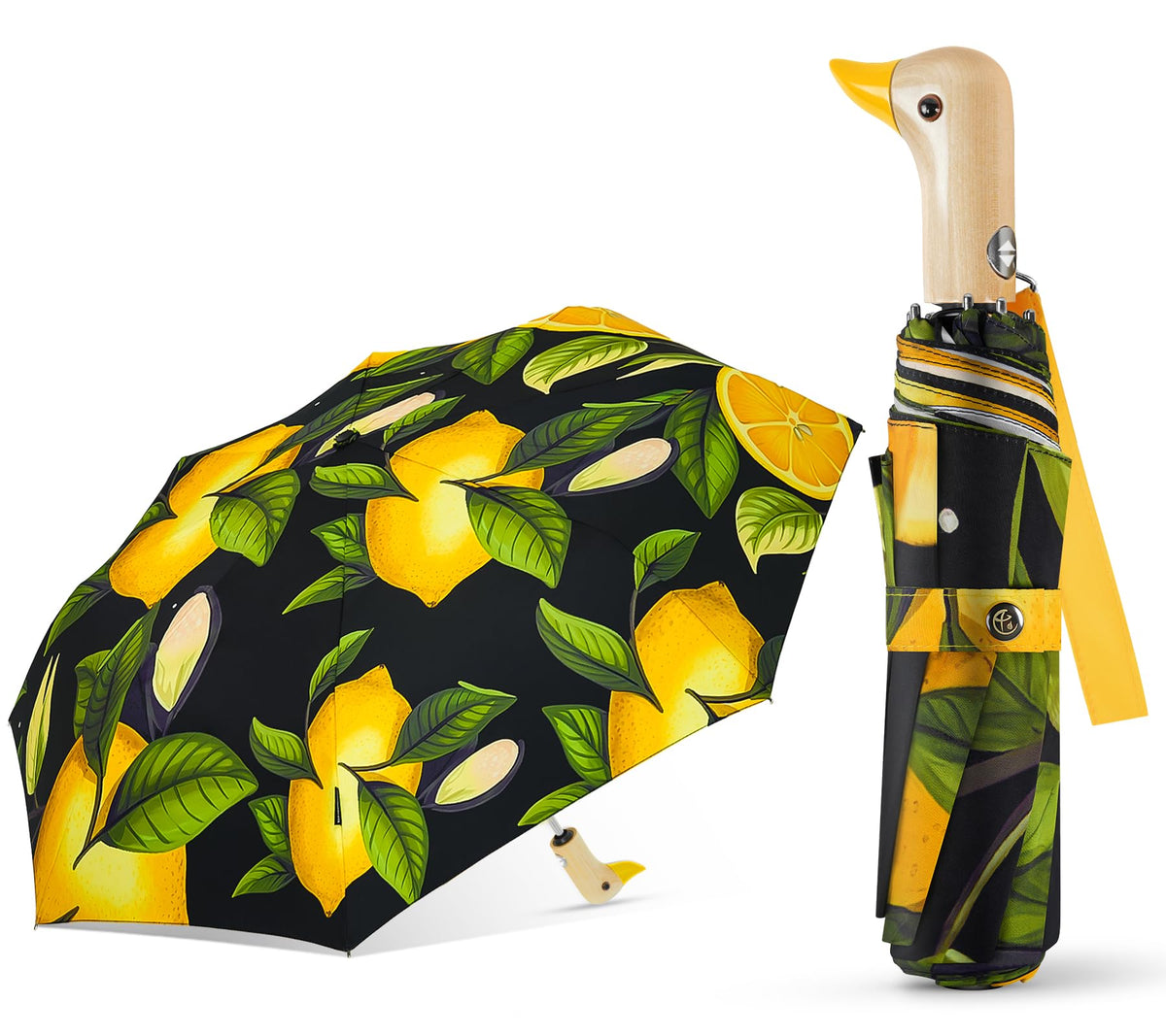 Duck Umbrella Cute Automatic Travel Size Compact Folding for Adults | Automatic duck wooden handle,Fit in handbag/backpack/suitcase,ideal gifts for women and kids