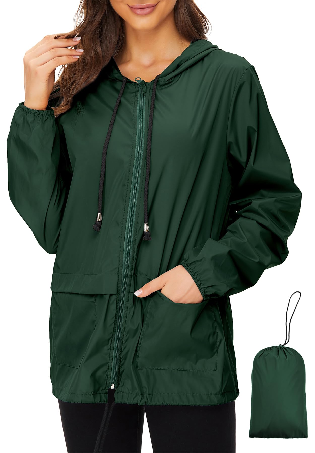Zando Lightweight Rain Jacket Women Packable Waterproof Raincoat with Hood | Windbreaker Jacket Women, Light Raincoats for Drizzle, Rain Coats for Travel, Hiking and Commute